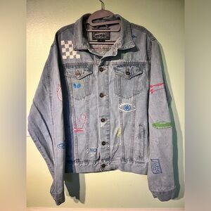 Brooklyn Cloth Savage Jean Jacket Multi-Graphic Casual Fit. L. EUC.